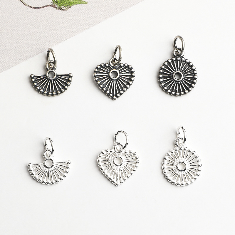Jewelry Making In La - 925シルバーペンダント中空ラウンドハート扇形ペンダント925シルバーチャームブレスレットネックレスジュエリー作成用