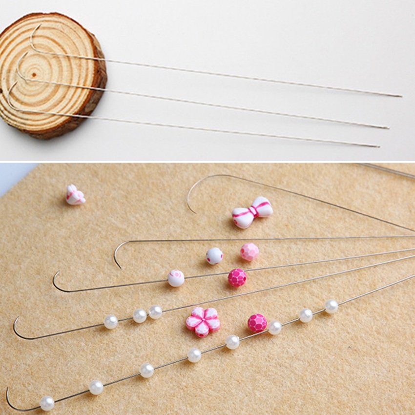Jewelry Making Drill - ステンレス鋼の湾曲したフック3個,ファインビーズ,大きな目,針,縫製ジュエリー,手工芸品,ネックレスブレスレットを作る