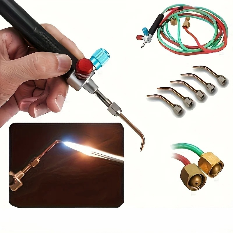 Jewelry Making Torch - 5チップ酸素溶接トーチキット、ジュエリー作成用、高温火炎ガン、耐久性のある金属工具、交換可能な部品付き