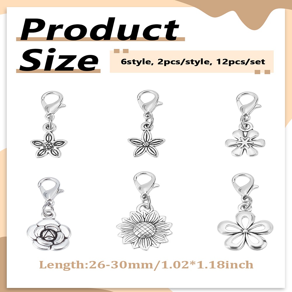 12 個 6 スタイル合金ペンダント装飾品、合金ロブスター爪 - Lobster Clasp Silver のレビューと価格