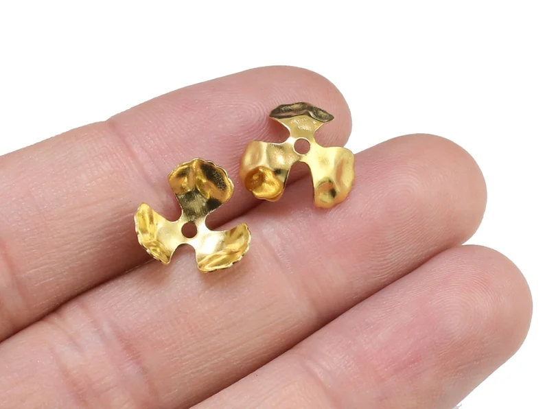 真鍮製ビーズキャップ100個、花柄エンドキャップ、12x4. - Jewelry Making Gemstones のレビューと価格