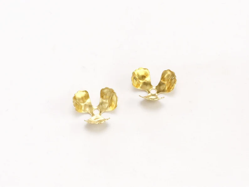 真鍮製ビーズキャップ100個、花柄エンドキャップ、12x4. - Jewelry Making Gemstones のレビューと価格