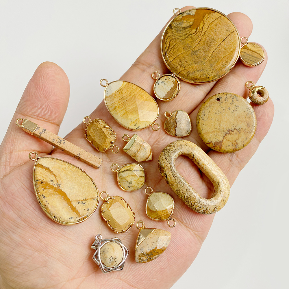 卸売ナチュラルピクチャージャスパーストーンペンダント宝石コネ - Jewelry Making Gemstones のレビューと価格